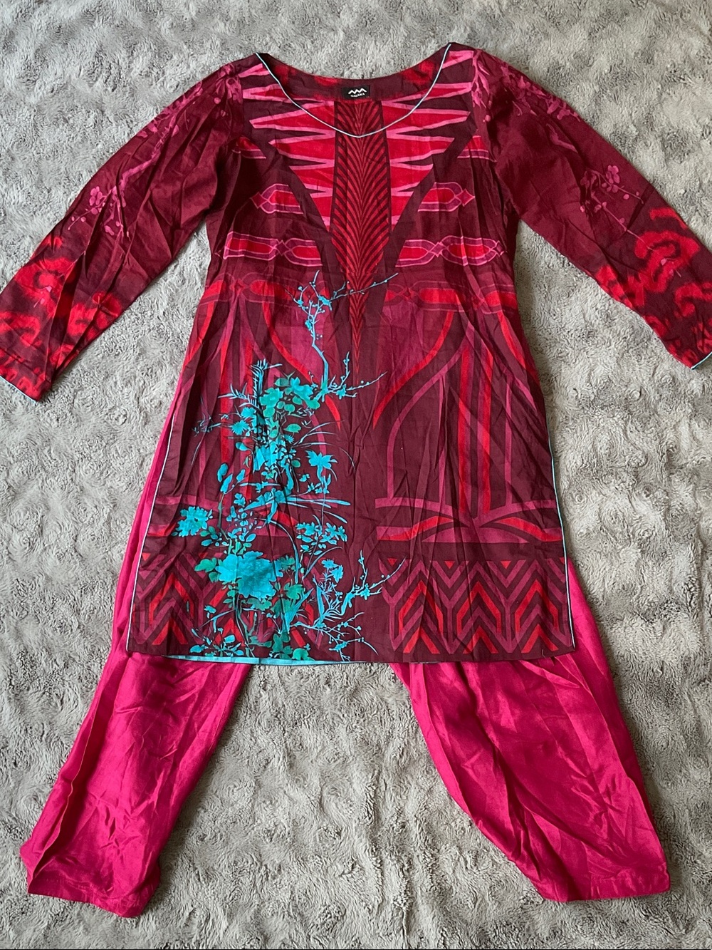 Pink Floral-Accent Tunic Indian  Dress